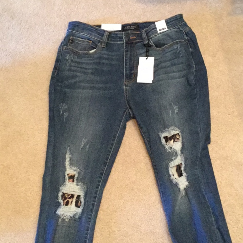Judy Blue Leopard Patch High Jeans.